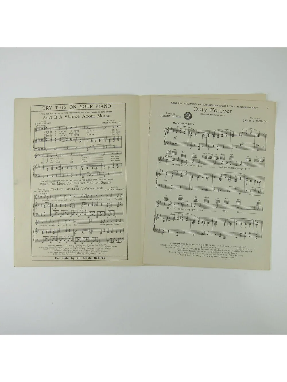 Sheet Music Only Forever Rhythm On The River Bing Crosby Mary Martin Vintag 1940